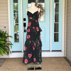 BCBG Maxazria Size 6 Floral Black Polkadot Dress